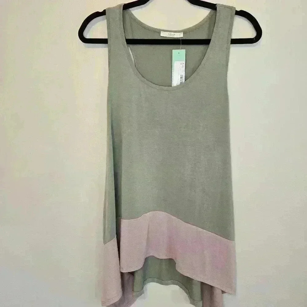 NWT Le Lis Women's Racerback High-low Tank Top Sage Green Size XL